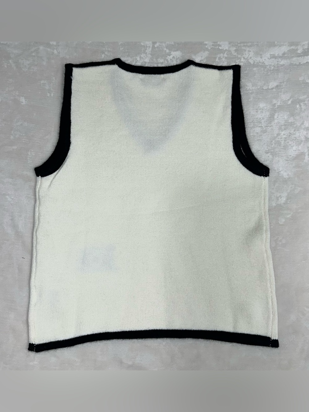 CHANEL Cream V-Neck Knit Sweater Vest with Black Trim - Picture 6 of 9